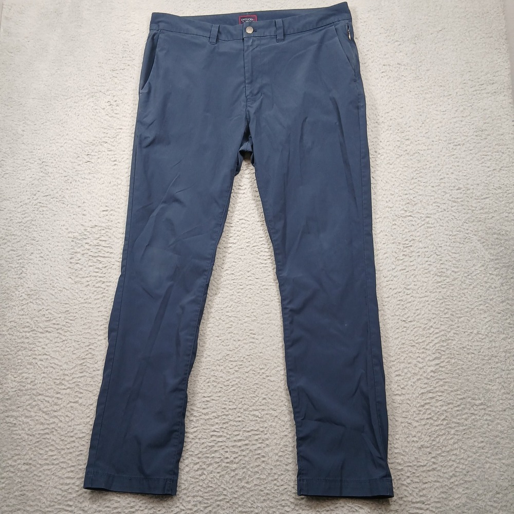 UNTUCKit Men's Straight Fit Pants W36 L32 Navy Blue Polyester Chinos